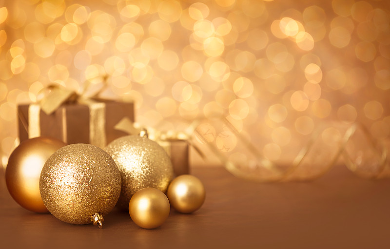 圣诞装饰,黄金,金色,水平画幅,曝光过度,无人,蝴蝶结,组物体,圣诞礼物