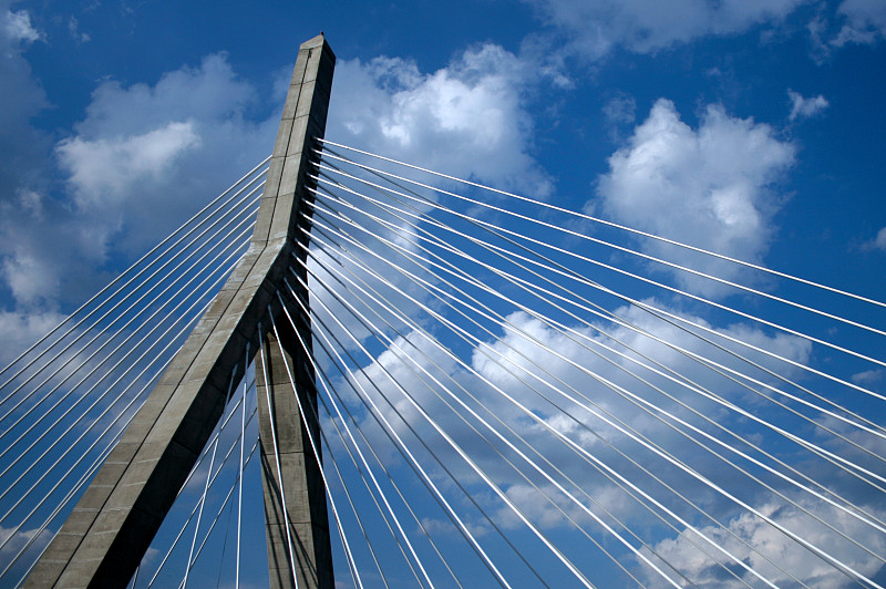 天空,吊桥,理想化的,雷诺得山大桥,波士顿,成一排,水平画幅,无人,蓝色,云景