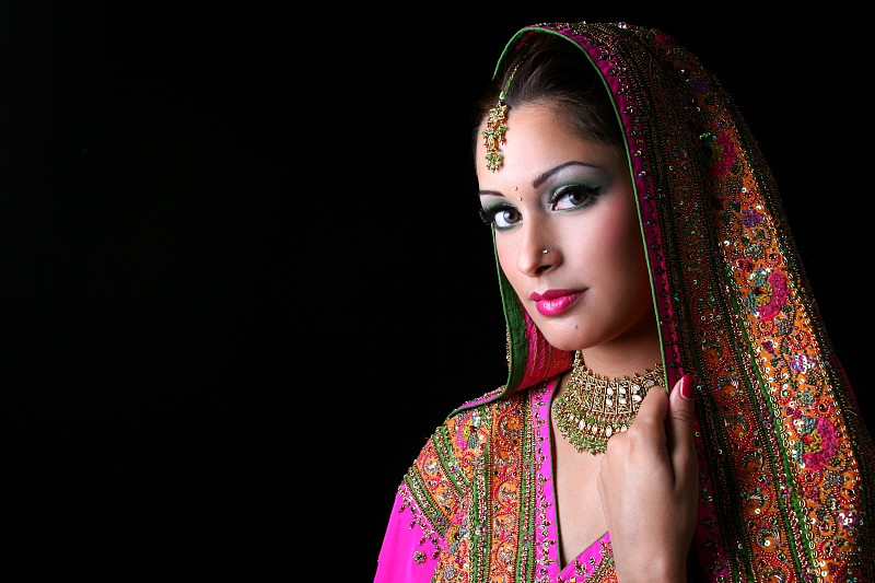 新娘,传统服装,多色的,自然美,宝莱坞,印度,巴基斯坦人,婚礼,纱丽,美