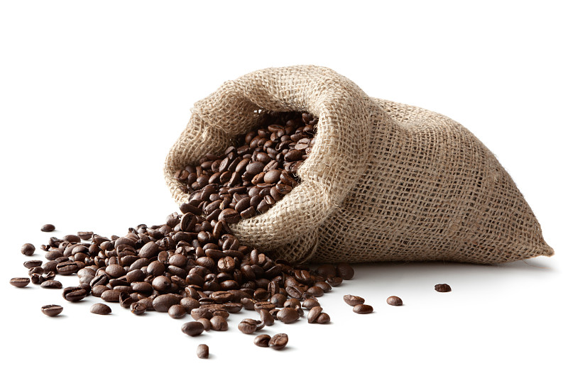 咖啡,白色背景,咖啡豆,分离着色,大口袋,咖啡生豆,烤咖啡豆,豆,背景分离,褐色