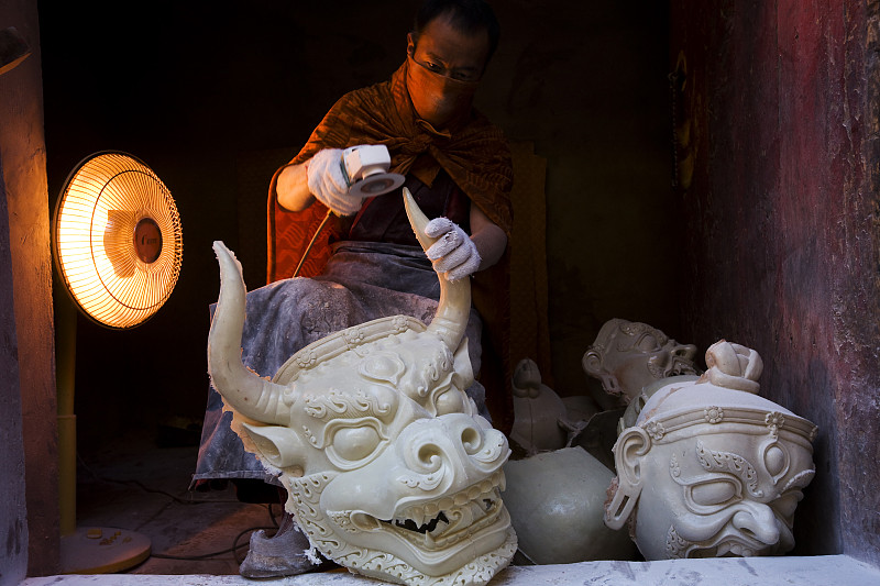藏族,面具,朝拜者,灵性,艺术,水平画幅,佛教,彩色图片,雕塑,中国