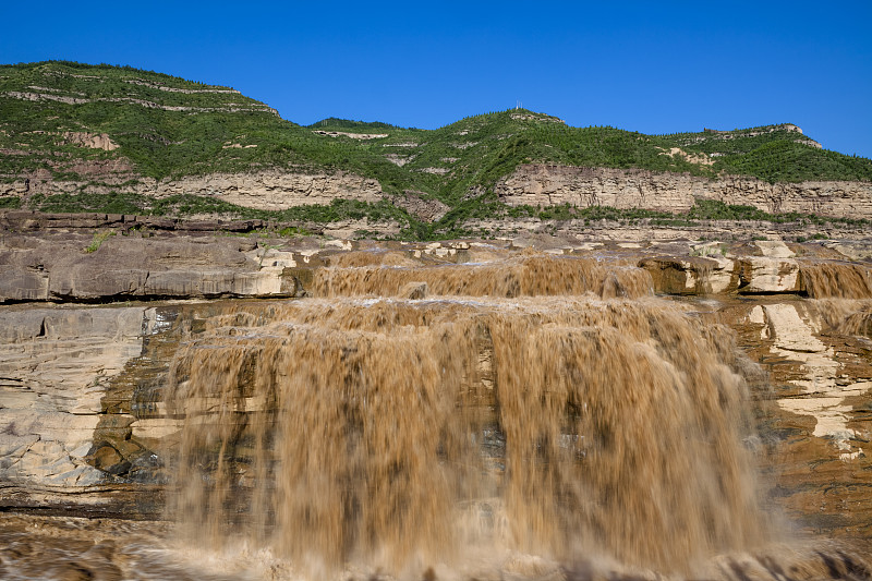 瀑布,黄河,中国西部,西安,陕西省,水,天空,沟壑,当地著名景点,泥土