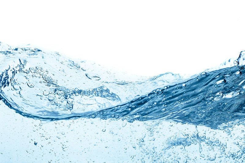 饮用水,透明,白色背景,蓝色,花体,流水,纯净水,水面,波浪,液体