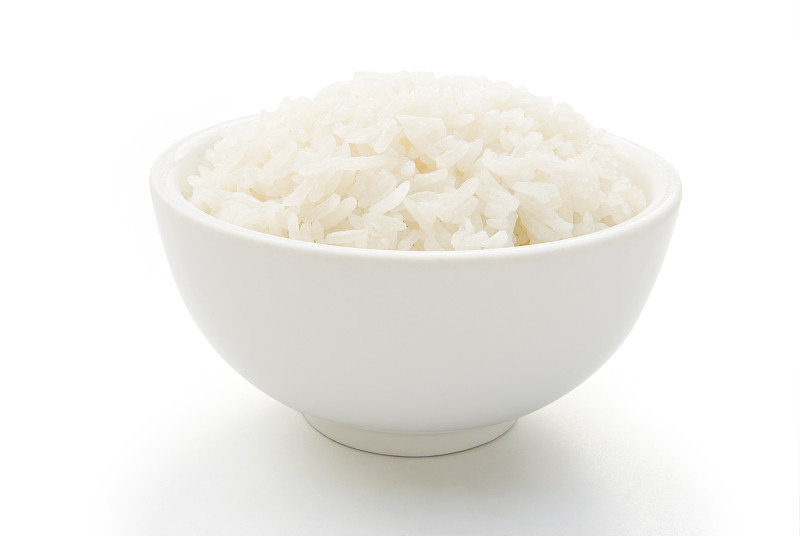 米,碗,背景分离,充满的,白色,饮食,水平画幅,无人,剪贴路径,蒸菜