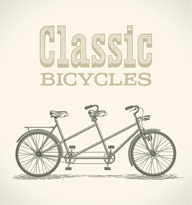 双人自行车,简单,绘画插图,车轮,艺术,古典式,标签,灯,活力,鞍