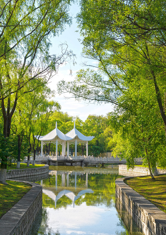 亭台楼阁,黄昏,垂直画幅,水,哈尔滨,夏天,沼泽,湖,完美,旅游