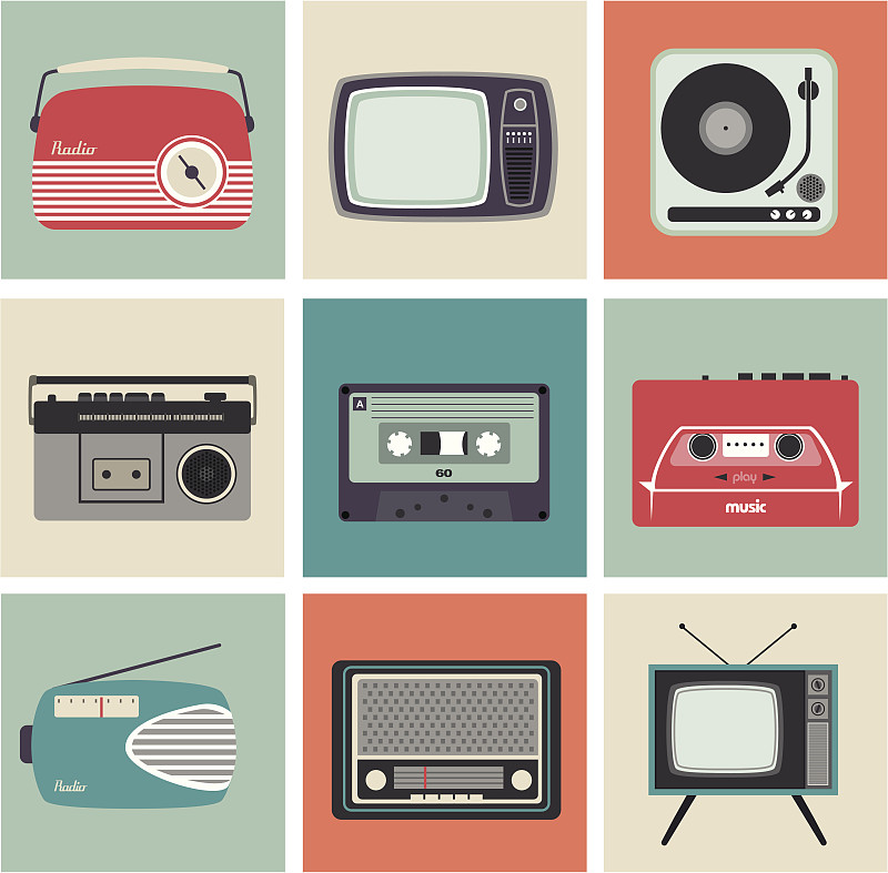 收音机,小家电,电视机,1960年-1969年,1980年-1989年,磁带录音机,唱片,留声机,古典式,复古风格