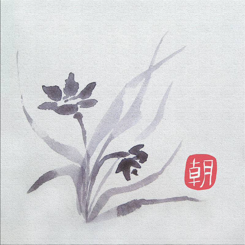 仅一朵花,春天,水墨画,墨水和刷子,象形文字,艺术,无人,绘画插图,墨水,性格