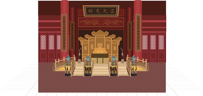 王座,故宫,清朝,国际著名景点,旅游目的地,无人,宫殿,绘画插图,矢量