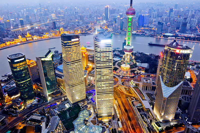 上海,水平画幅,高视角,夜晚,无人,交通,户外,都市风景,现代,运输