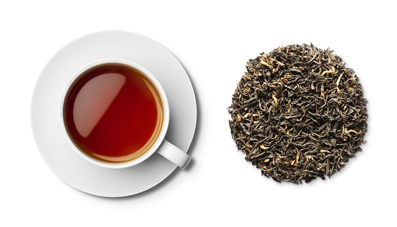 阿萨姆,茶树,杯,茶碟,叶子,在上面,红茶,茶叶,茶,茶杯