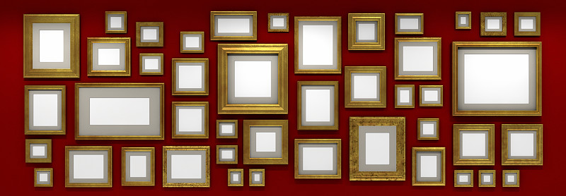 墙,空的,黄金,红色,画框,留白,古董,艺术,水平画幅,无人