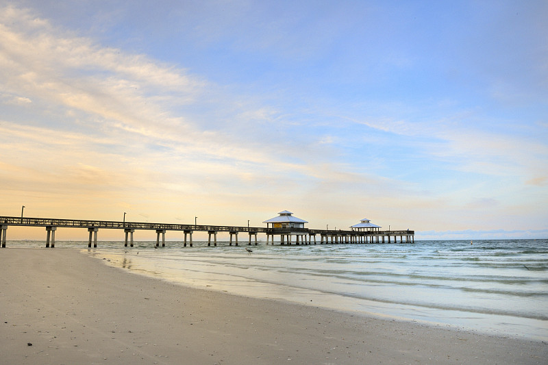 迈尔斯堡酒店,佛罗里达,美国,码头,海滩,水,宁静,旅游目的地,水平画幅,沙子