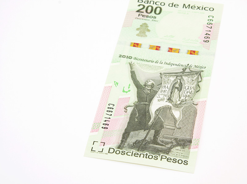 帐单,200周年,瓜达鲁贝圣母,无人,白色背景,背景分离,水平画幅,拉丁美洲,墨西哥,商务
