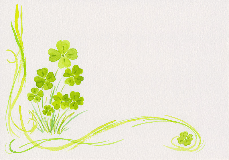 四叶苜蓿,四叶草,圣帕特里克节,留白,边框,水平画幅,绘画艺术品,绿色,爱尔兰共和国