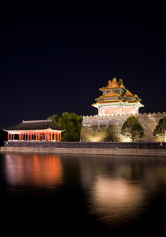 故宫,纪念碑,黄色,天空,夜晚,夏天,英制度量衡,过去,都市风景,夜生活