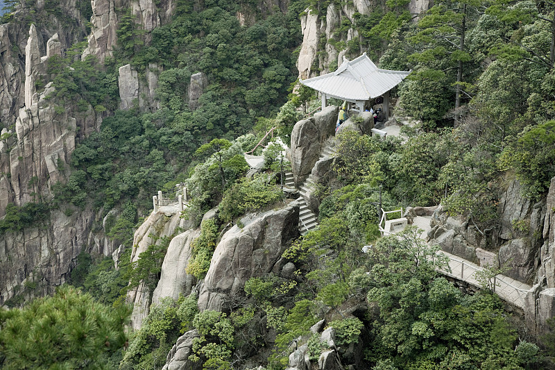 自然美,安徽省,台阶,水平画幅,山,无人,当地著名景点,户外,花岗岩,亭台楼阁