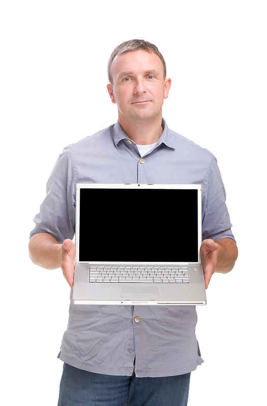 笔记本电脑,拿着,男人,网上银行,垂直画幅,留白,半身像,注视镜头,白人,仅男人