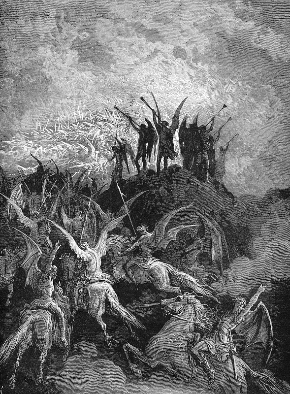 恶魔,鬼,动物嚎叫,希腊胜利女神像,古斯塔夫多雷,1870,油涂料印刷品,1870年-1879年,希腊神话,诗