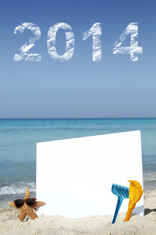 海滩,新年前夕,2014年,垂直画幅,留白,沙子,草帽,新年,夏天,巴哈马国