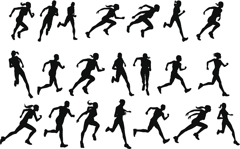 慢跑,通道地毯,绘画插图,运动竞赛,形状,短跑,侧面像,人群,阴影