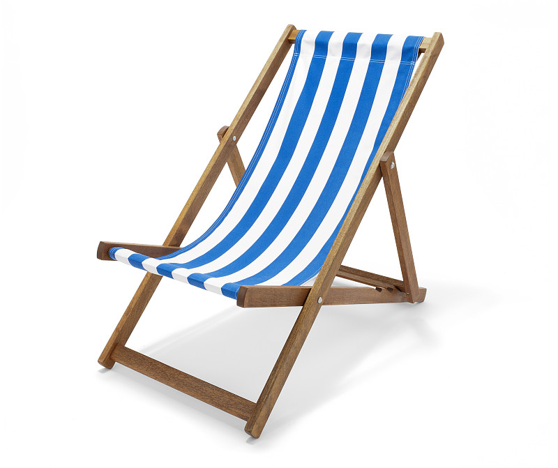 沙滩椅,户外椅,休闲椅,椅子,海滩,剪贴路径,蓝色,白色背景,水平画幅,木制