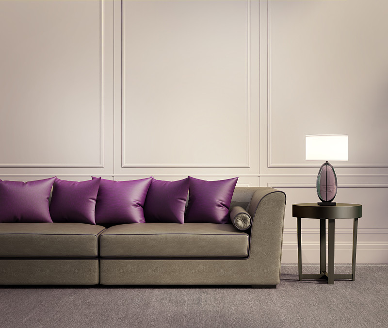 皮革,现代,沙发,米色,起居室,简单,紫色,双人小沙发,灵感,水平画幅