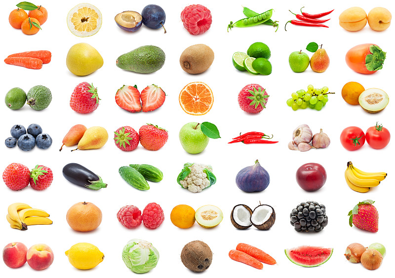 蔬菜,水果,樱桃,胡椒,杏,西红柿,橙子,柠檬,辣椒,白色