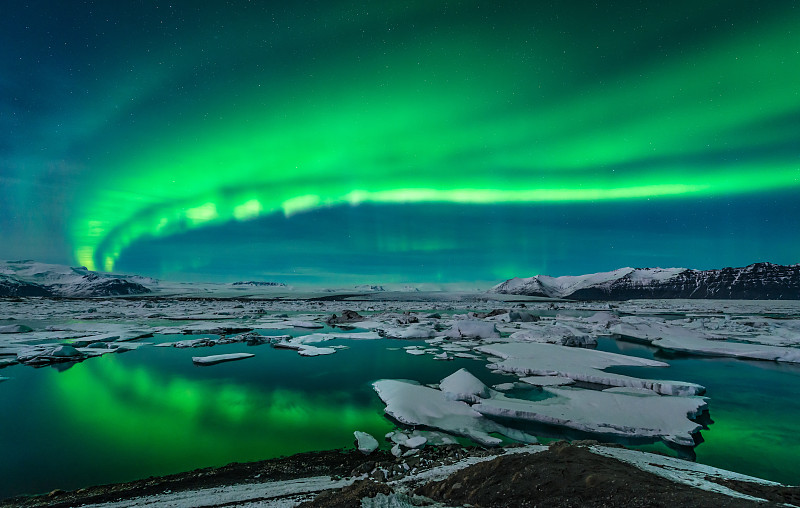 杰古沙龙湖,极光,在上面,杰古沙龙冰川湖,冰岛国,北极光,冰河,冰山,非凡的,地形