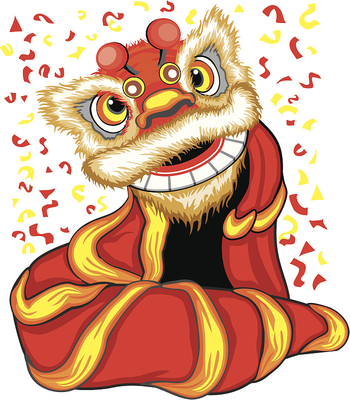 狮王,狮子舞蹈,特色服装,绘画插图,新年,春节,龙,东亚人,红色