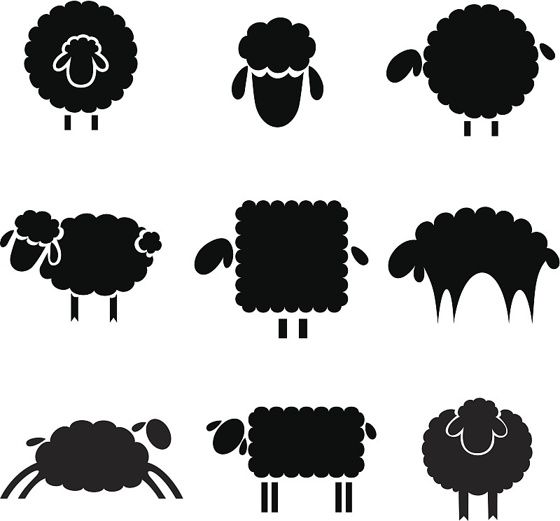 黑色,无人,绘画插图,符号,卡通,羊羔,哺乳纲,毛绒绒,母羊,羊群
