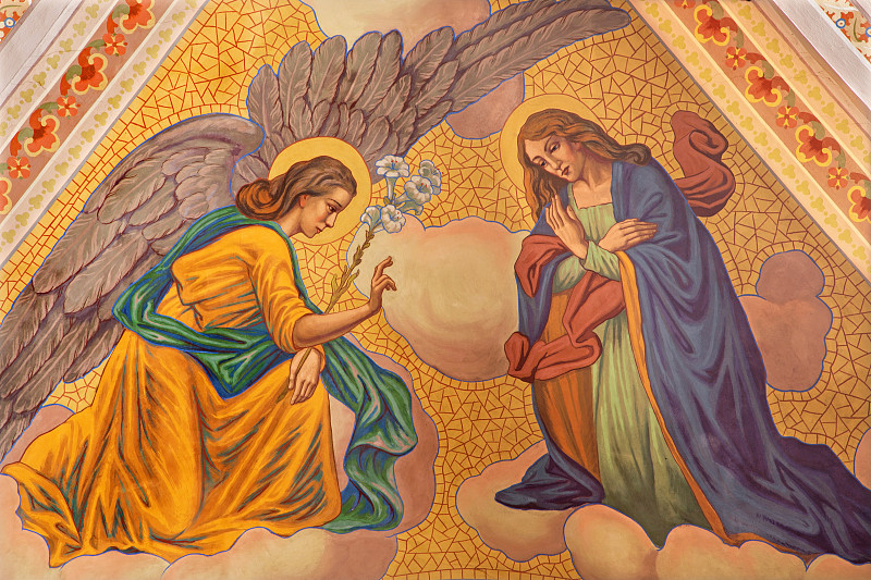 天使报喜,泥墙画,大天使迦百利,圣玛丽,新约,大天使,天使,纪念碑,灵性