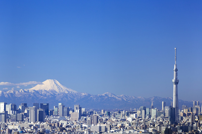 东京天空树,富士山,东京,新宿区,旅游目的地,水平画幅,无人,日本