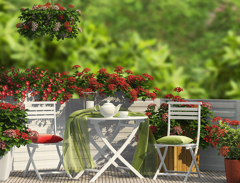 阳台,红色,园林,院子,家具,庭院,美,公园,构图,花