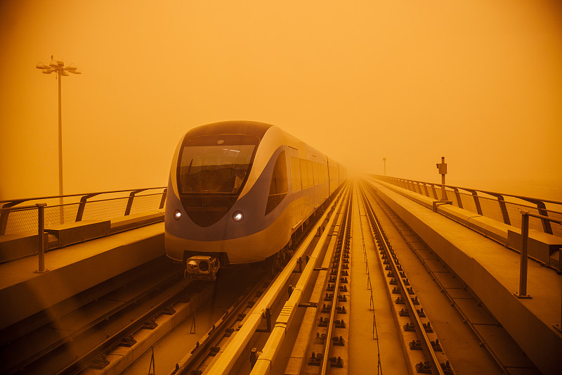 沙尘暴,迪拜,巴黎地铁,巨大的,平衡折角灯,地铁,客车,公共交通,地铁站,暴风雨