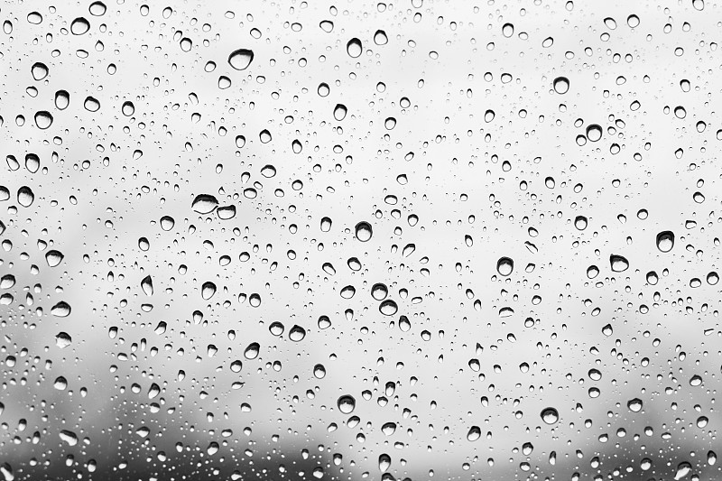 雨滴,户外,窗户,雾,磨砂玻璃,雨,水滴,密封的,黑白图片,亮色调