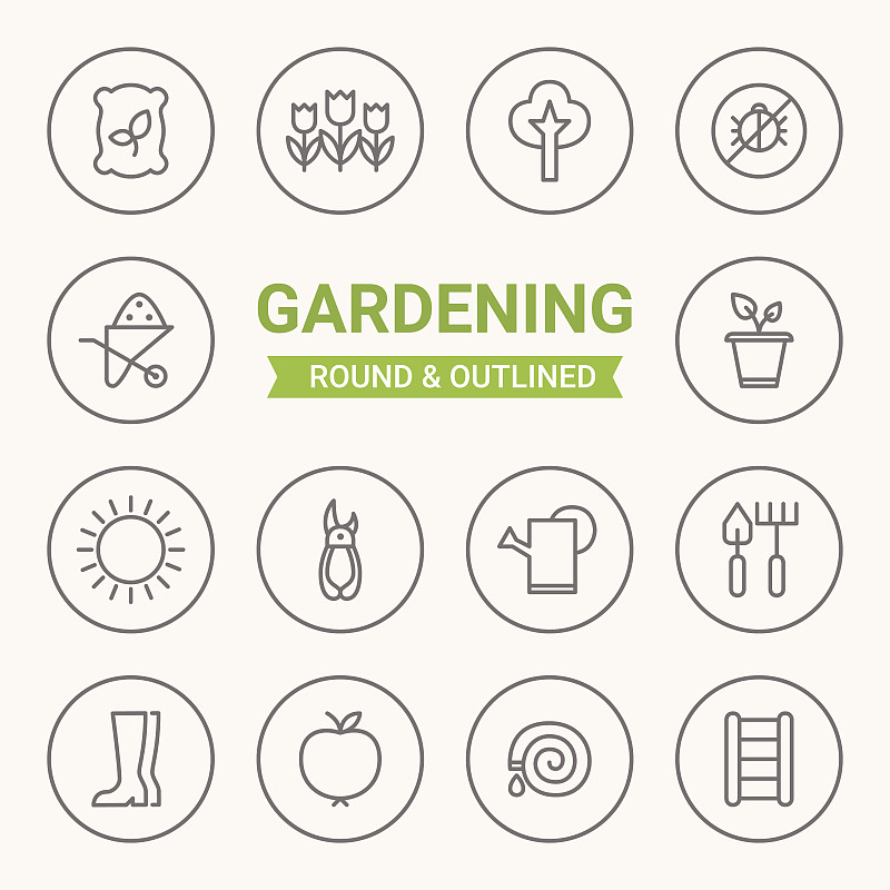 园艺,圆形,计算机图标,轮廓,花坛,菜园,园林,园艺器具,修枝夹