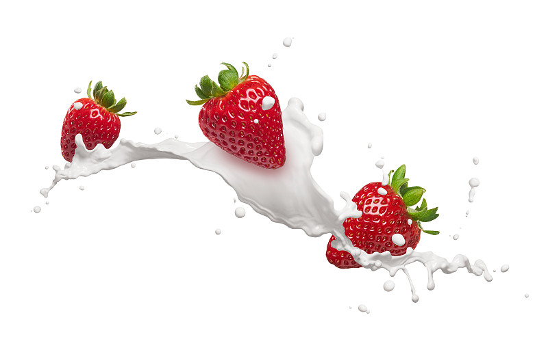 草莓,牛奶,水果,奶制品,水平画幅,无人,浆果,白色背景,背景分离,饮料