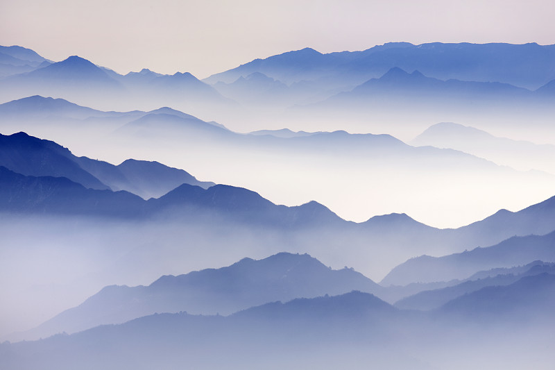 蓝色,雾,山,黄山山脉,安徽省,宁静,旅游目的地,水平画幅,地形,无人
