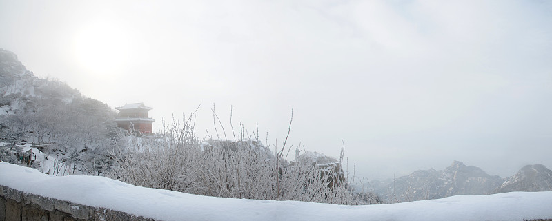 泰山,雪,道教,户外,古典式,建筑业,白色,过时的,冬天,著名景点