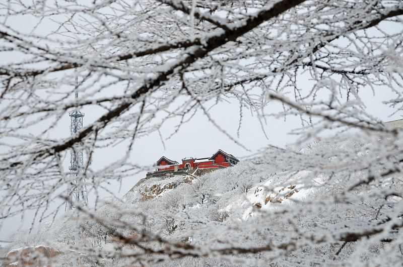 泰山,雪,暴风雨,古典式,建筑业,白色,过时的,冬天,著名景点,乌云