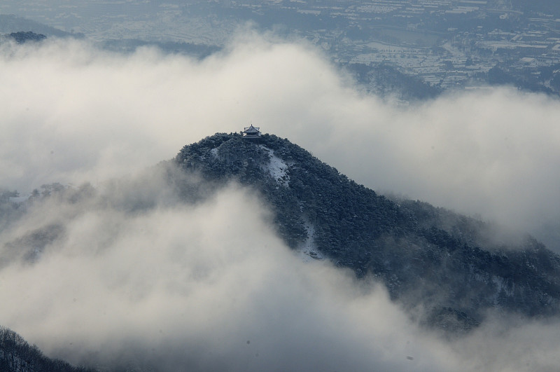 泰山,雪,水平画幅,寒冷,无人,古典式,户外,云景,白色
