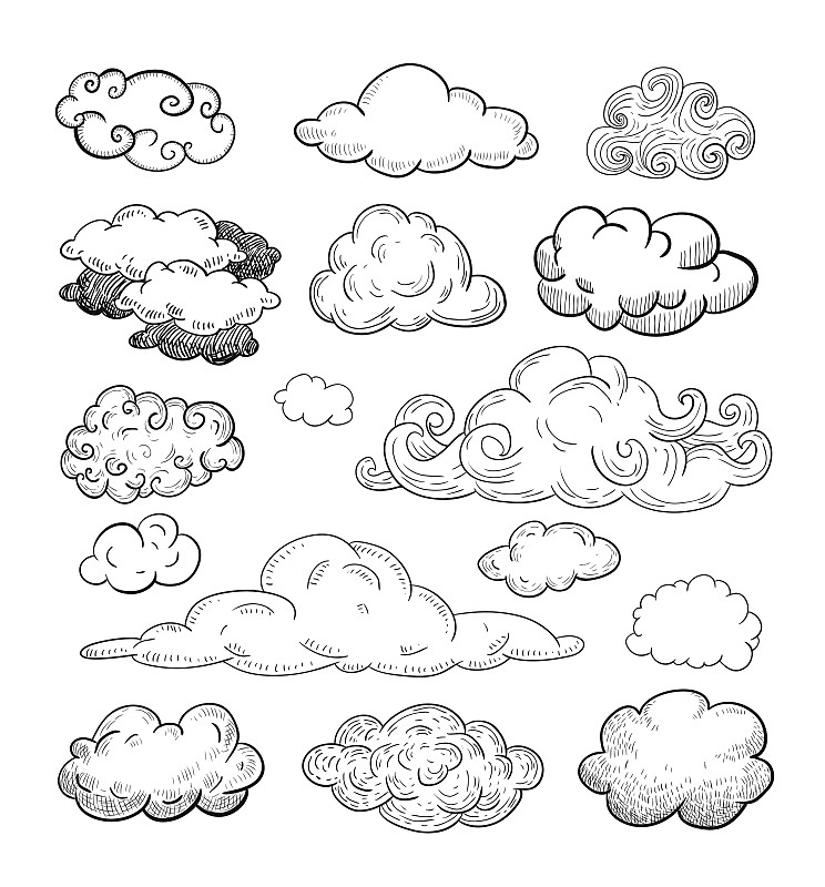 乱画,云,矢量,动物手,多云,气候,绘画插图,计算机制图,计算机图形学,户外