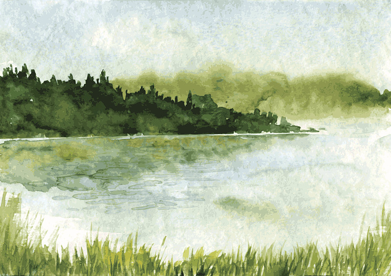 地形,抽象,水彩画,水彩画颜料,绘画插图,水,天空,公园,夜晚