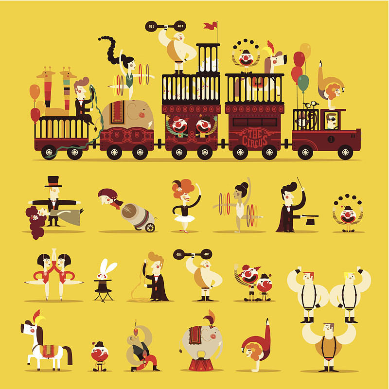 马戏团,边框,绘画插图,鸟类,吹火者,兔子,气球,组物体,卡通,动物杂技