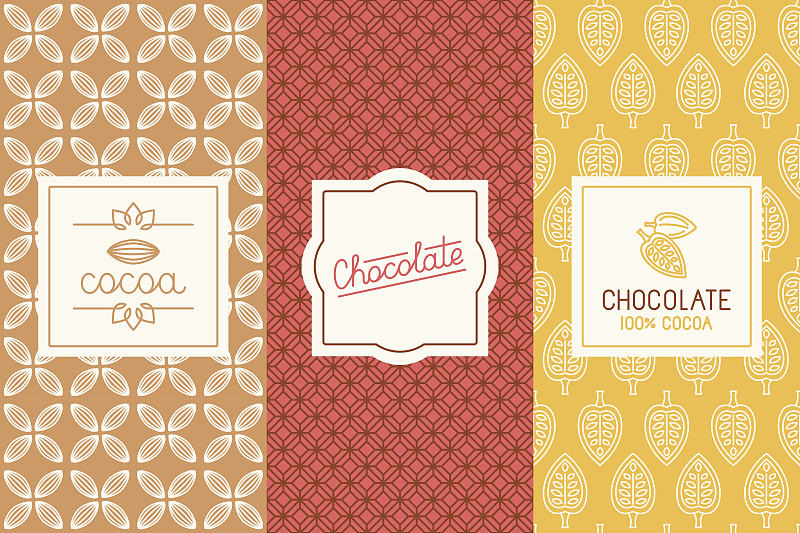 热可可,巧克力,烤咖啡豆,绘画插图,标签,单色调,甜点心,模板,想法,糖果