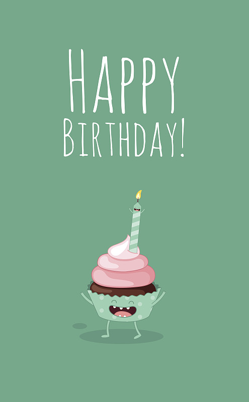 纸杯蛋糕,生日卡,生日,巧克力蛋糕,贺卡,可爱的,拟人笑脸,生日蛋糕,绘画插图,面包店