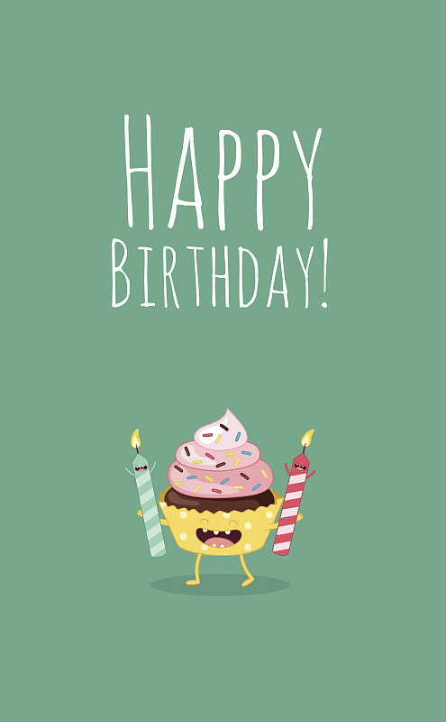纸杯蛋糕,生日卡,巧克力蛋糕,贺卡,可爱的,拟人笑脸,生日蛋糕,绘画插图,面包店,生日