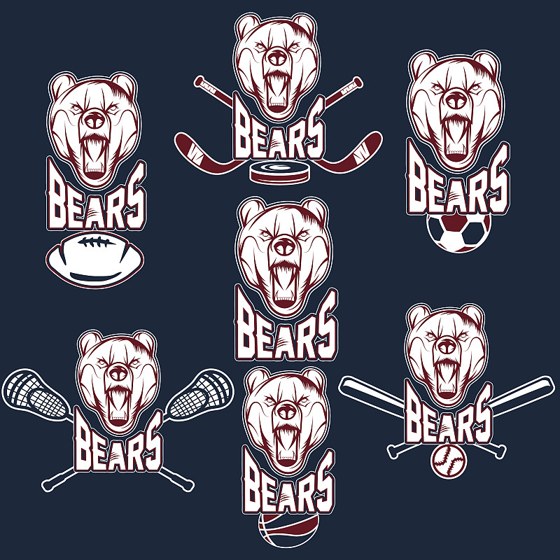 熊,运动,标签,长曲棍球,冰球,垒球,棒球棒,尖牙,棕熊,球