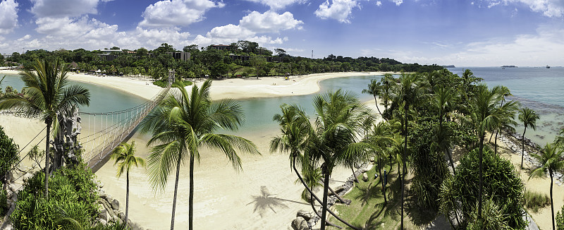 圣淘沙岛,度假胜地,新加坡,棕榈树,海滩,索桥,荒岛,赤道,天空,水平画幅